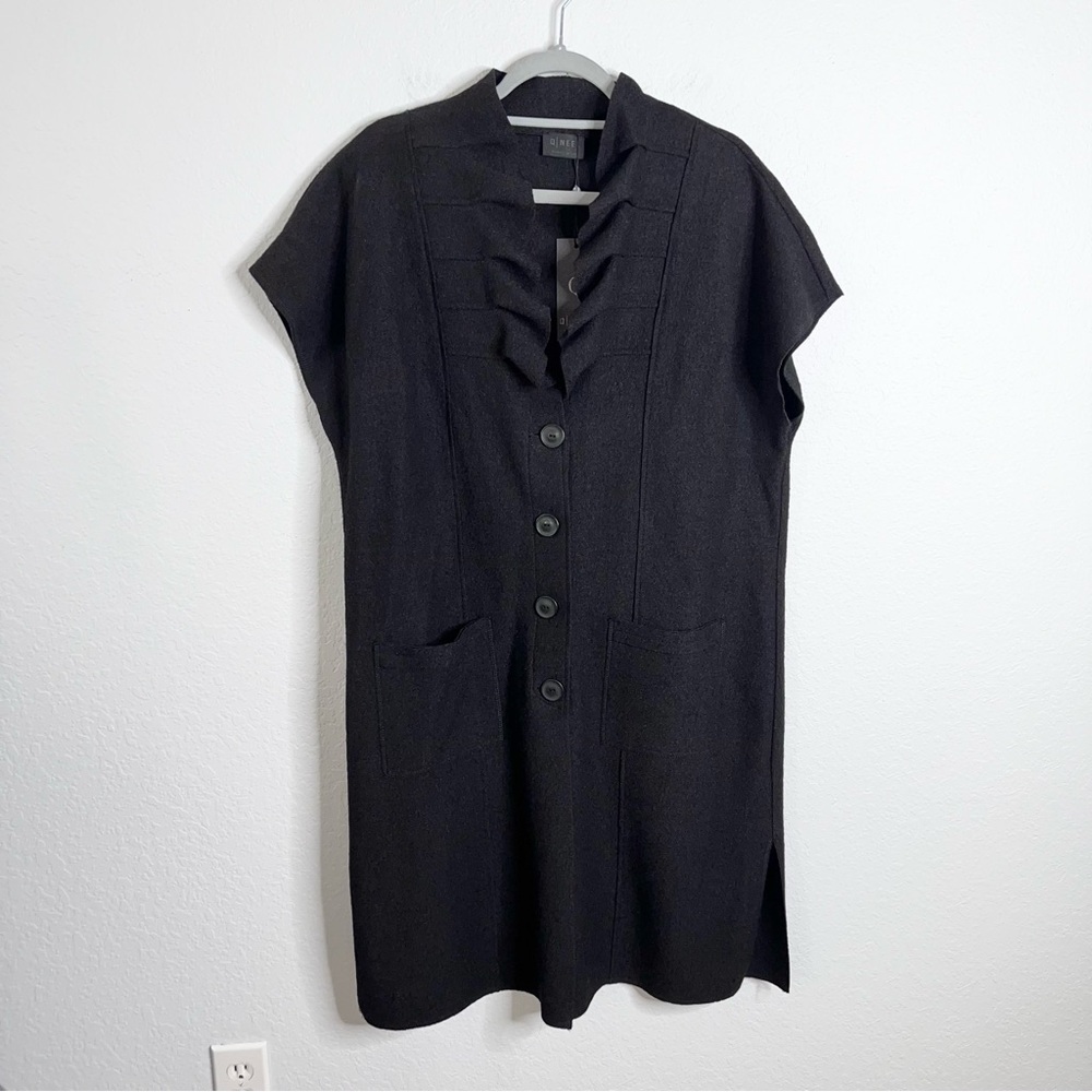 Q Neel Coat Jacket Women 14 Longline Waistcoat Langenlook Wool Blend Black